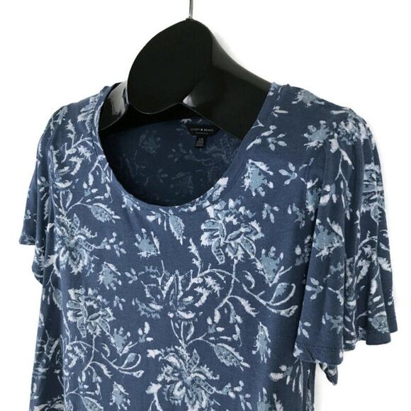 Lucky Brand Floral Scoop Neck Tee Women's Large Blue Stretch Knit Casual Summer - Picture 3 of 11